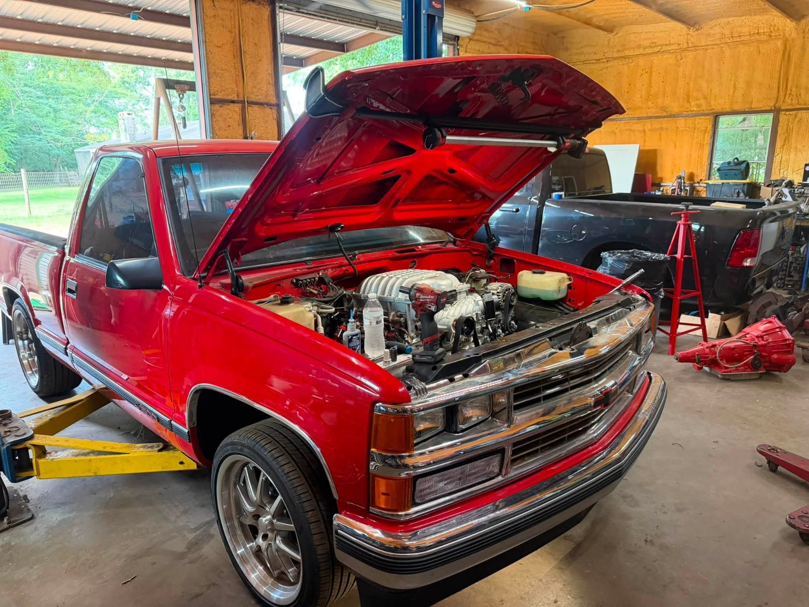Hellcat supercharger on an LS-swapped OBS