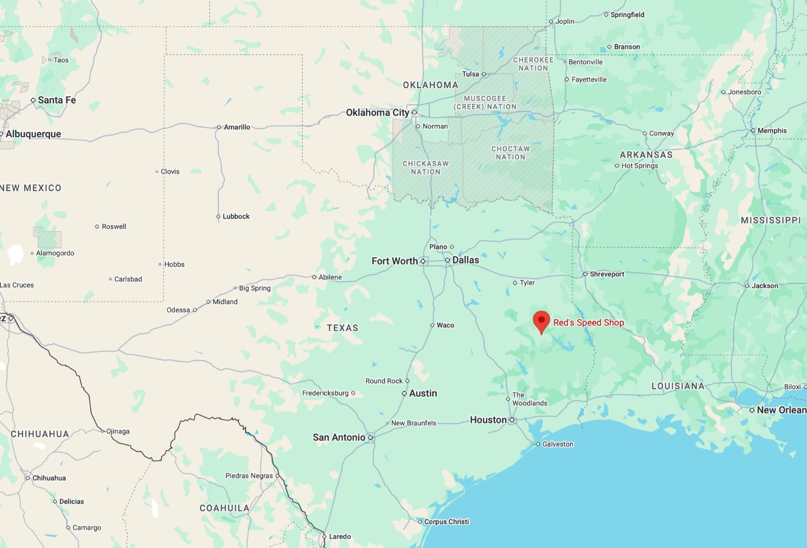 Map to Red’s Speed Shop in Lufkin